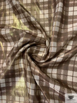 Plaid Printed Lightweight Lamé - Gold / Tan / Bronze -Fabrics And Fabrics Store 8750 2