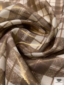 Plaid Printed Lightweight Lamé - Gold / Tan / Bronze -Fabrics And Fabrics Store 8750 3