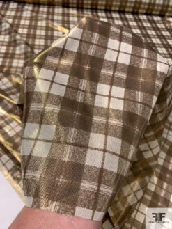 Plaid Printed Lightweight Lamé - Gold / Tan / Bronze -Fabrics And Fabrics Store 8750 6