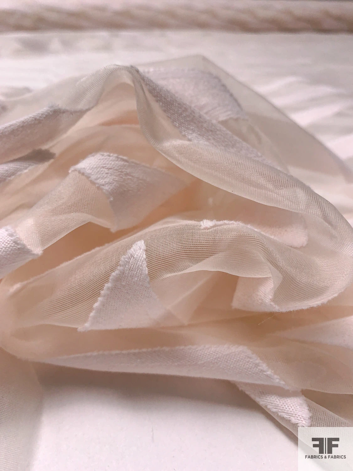 Italian Geometric Cotton Pattern With Silk Organza Base - Light Blush 4 Italian Geometric Cotton Pattern With Silk Organza Base - Light Blush - Image 2