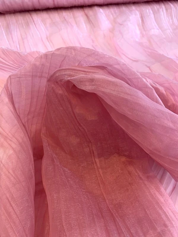 Italian Crinkled Polyester Organza - Shimmery Pink 3 Italian Crinkled Polyester Organza - Shimmery Pink