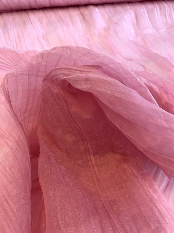 Italian Crinkled Polyester Organza - Shimmery Pink 4 Italian Crinkled Polyester Organza - Shimmery Pink - Image 2