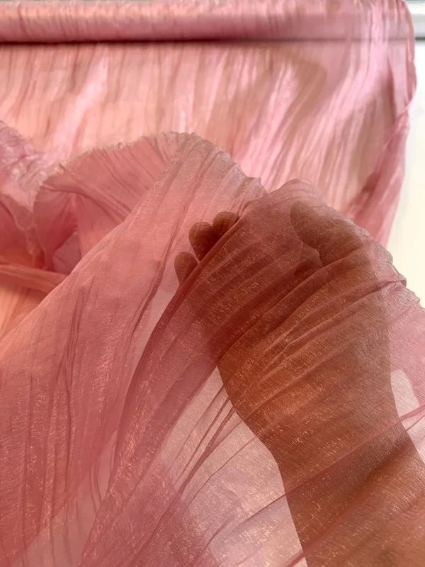 Italian Crinkled Polyester Organza - Shimmery Pink 7 Italian Crinkled Polyester Organza - Shimmery Pink - Image 5