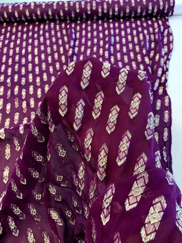 Geometric Clip Lurex Shape On Rayon Chiffon - Purple / Silver 7 Geometric Clip Lurex Shape On Rayon Chiffon - Purple / Silver - Image 5