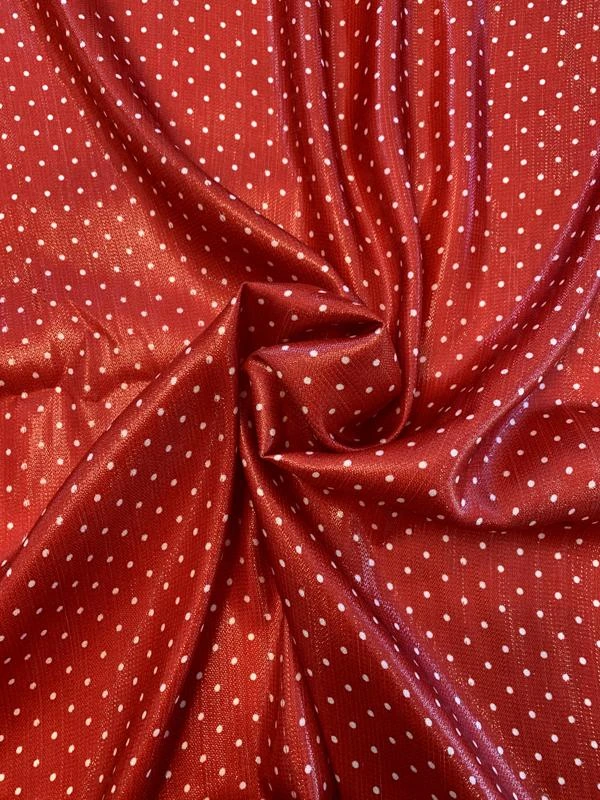 Italian Polka Dot Printed Silk And Poly Lamé - Red / White 3 Italian Polka Dot Printed Silk And Poly Lamé - Red / White