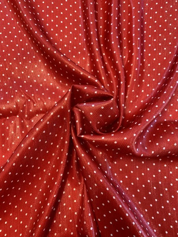 Italian Polka Dot Printed Silk And Poly Lamé - Red / White 4 Italian Polka Dot Printed Silk And Poly Lamé - Red / White - Image 2
