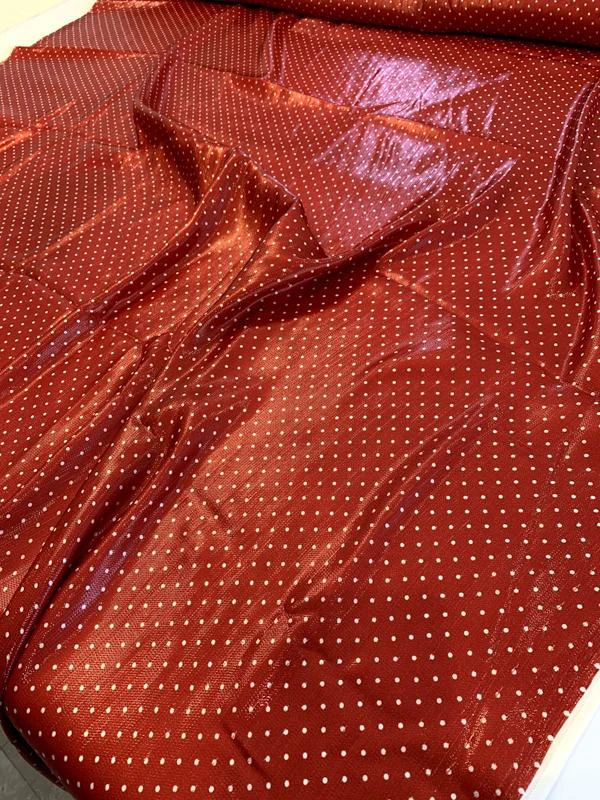 Italian Polka Dot Printed Silk And Poly Lamé - Red / White 6 Italian Polka Dot Printed Silk And Poly Lamé - Red / White - Image 4