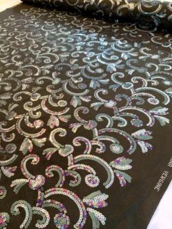 Italian Pure Virgin Wool Suiting With Sequins - Dark Olive Green -Fabrics And Fabrics Store 9025 0719