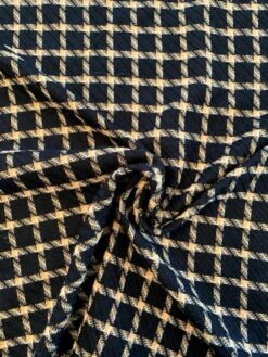 Italian Windowpane Pattern Virgin Wool Tweed - Black / Orange / Off-White -Fabrics And Fabrics Store 9029 0750