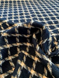 Italian Windowpane Pattern Virgin Wool Tweed - Black / Orange / Off-White