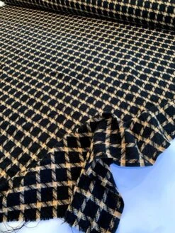 Italian Windowpane Pattern Virgin Wool Tweed - Black / Orange / Off-White -Fabrics And Fabrics Store 9029 0753