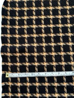 Italian Windowpane Pattern Virgin Wool Tweed - Black / Orange / Off-White -Fabrics And Fabrics Store 9029 0754