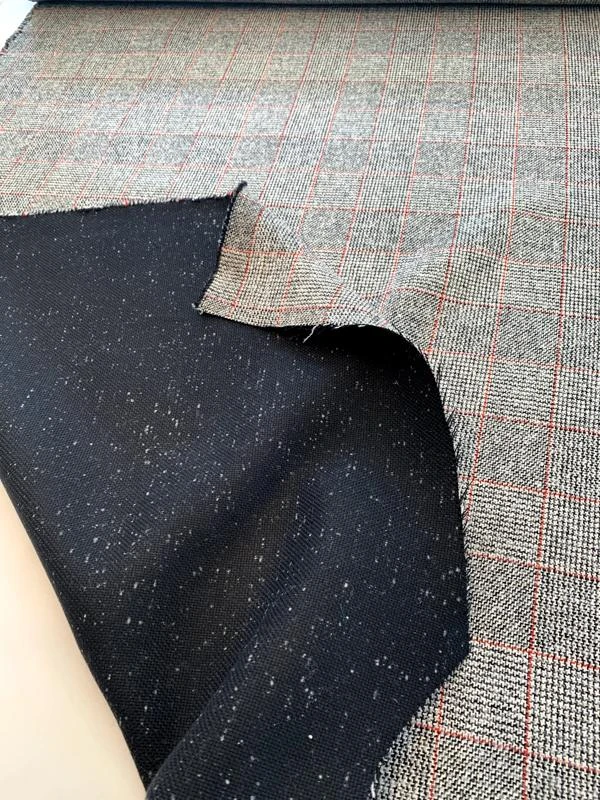 Italian Double-Face Glen Plaid And Speckled Jacket Weight Wool - Black / White / Grey / Red 3 Italian Double-Face Glen Plaid And Speckled Jacket Weight Wool - Black / White / Grey / Red