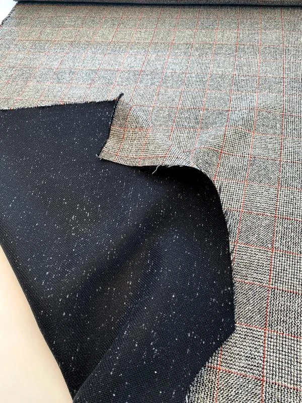 Italian Double-Face Glen Plaid And Speckled Jacket Weight Wool - Black / White / Grey / Red 4 Italian Double-Face Glen Plaid And Speckled Jacket Weight Wool - Black / White / Grey / Red - Image 2