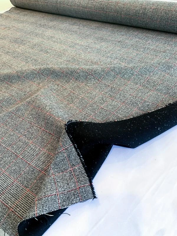 Italian Double-Face Glen Plaid And Speckled Jacket Weight Wool - Black / White / Grey / Red 6 Italian Double-Face Glen Plaid And Speckled Jacket Weight Wool - Black / White / Grey / Red - Image 4