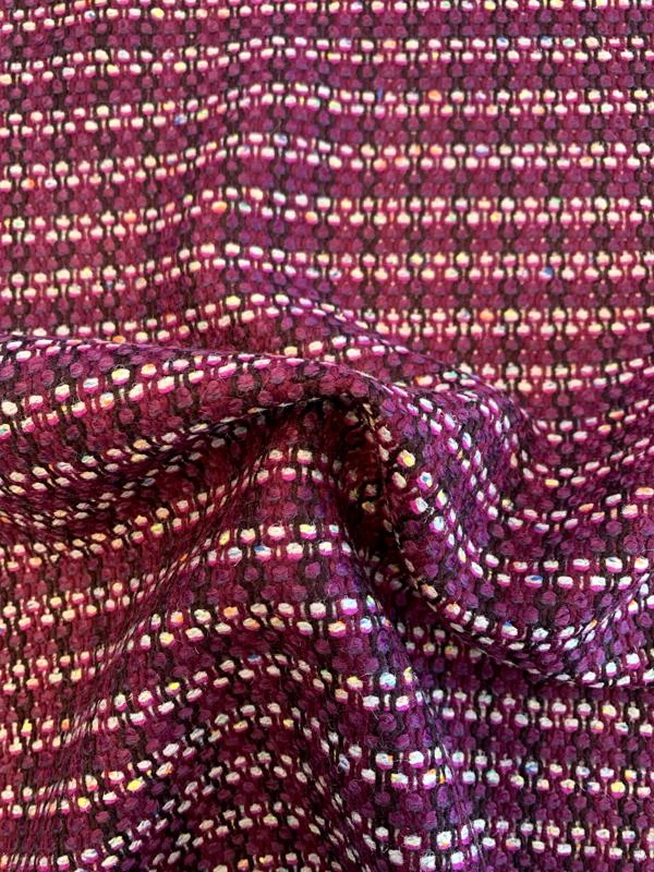Italian Woven Striped Virgin Wool Blend Tweed - Grape Purple / Periwinkle / Black 4 Italian Woven Striped Virgin Wool Blend Tweed - Grape Purple / Periwinkle / Black - Image 2