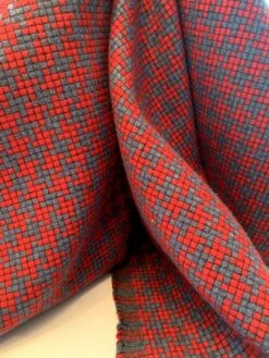 Italian Boxy Houndstooth Jacket Weight Wool Tweed - Red / Postal Blue -Fabrics And Fabrics Store 9055 6