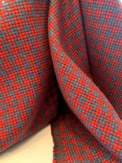 Italian Boxy Houndstooth Jacket Weight Wool Tweed - Red / Postal Blue -Fabrics And Fabrics Store 9055 7