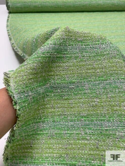 Italian Classic Tweed With Silver Shimmer Threads - Shades Of Green / White / Silver Lurex 17 Italian Classic Tweed With Silver Shimmer Threads - Shades Of Green / White / Silver Lurex -Fabrics And Fabrics Store 9079 7