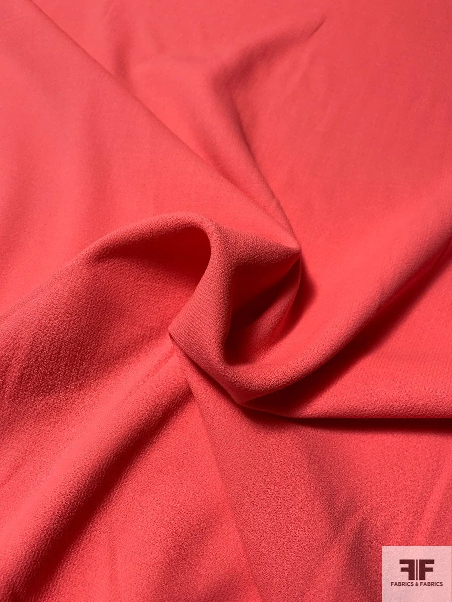 Italian Double Faced Wool Crepe With Stretch - Bright Coral 4 Italian Double Faced Wool Crepe With Stretch - Bright Coral - Image 2
