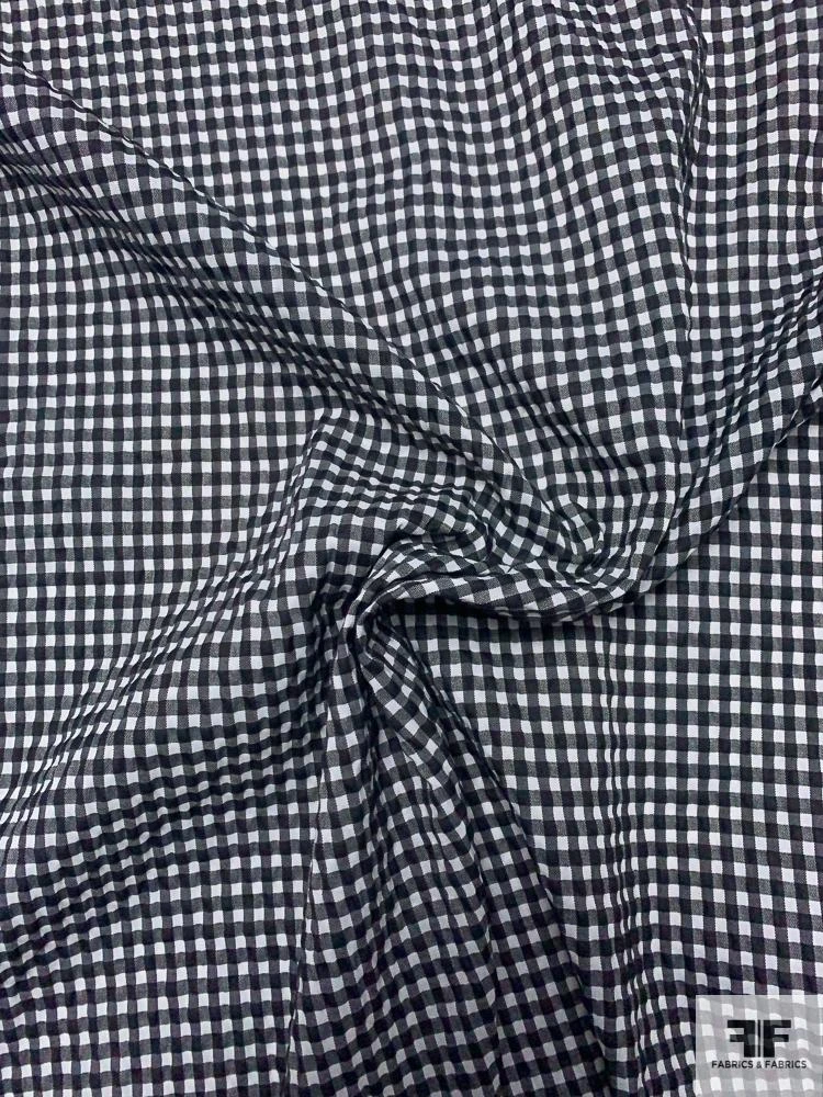 Gingham Seersucker Yarn-Dyed Cotton Blend Shirting - Black / White 5 Gingham Seersucker Yarn-Dyed Cotton Blend Shirting - Black / White - Image 3
