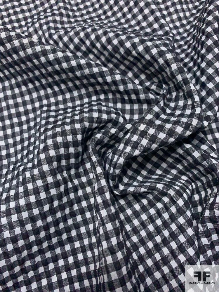 Gingham Seersucker Yarn-Dyed Cotton Blend Shirting - Black / White 4 Gingham Seersucker Yarn-Dyed Cotton Blend Shirting - Black / White - Image 2