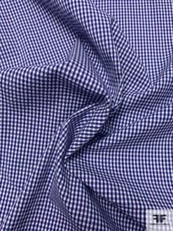 Gingham Seersucker Yarn-Dyed Cotton Shirting - Blue / White