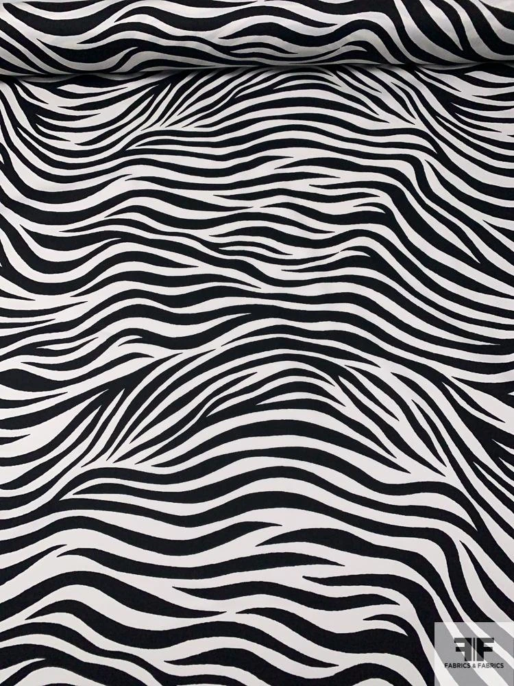 Zebra Printed Stretch Cotton Sateen - Black / White 3 Zebra Printed Stretch Cotton Sateen - Black / White