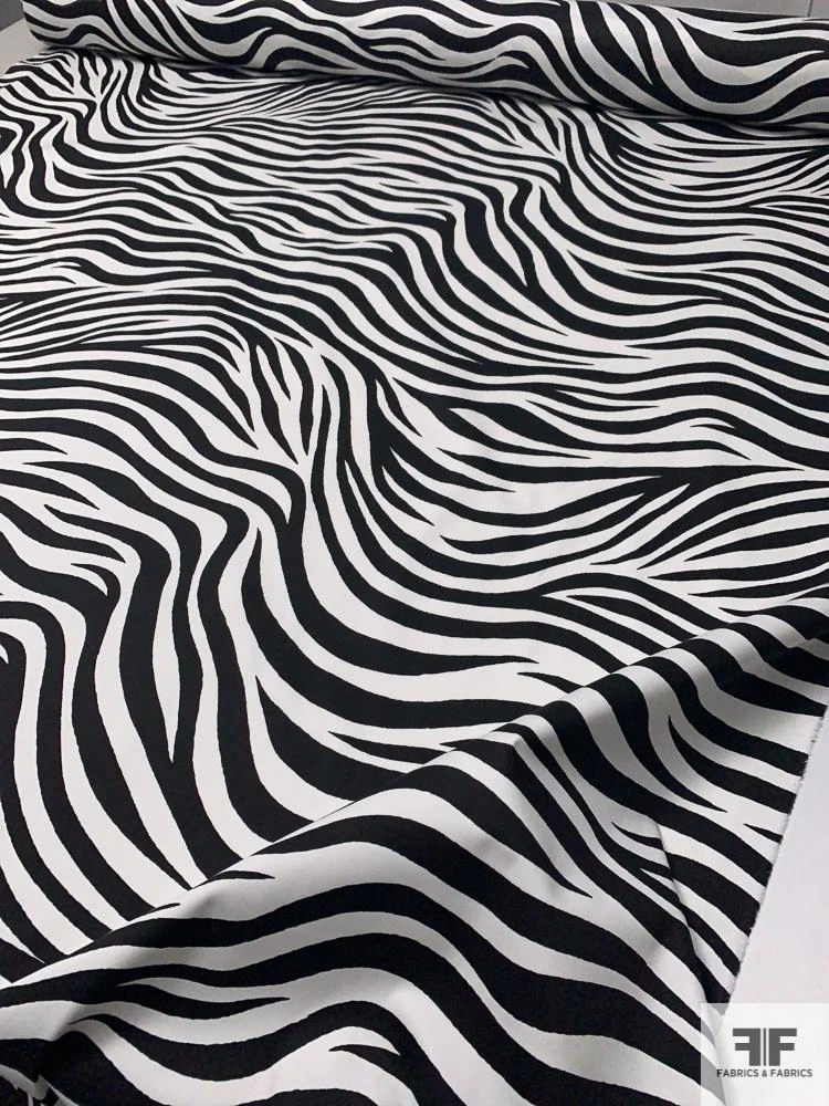 Zebra Printed Stretch Cotton Sateen - Black / White 6 Zebra Printed Stretch Cotton Sateen - Black / White - Image 4