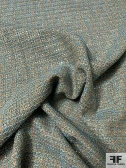 Italian Glam Lightweight Wool Blend Tweed With Lurex - Dusty Teal / Tan / Silver -Fabrics And Fabrics Store 9320 1