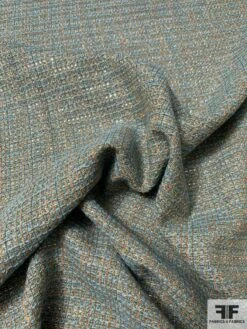 Italian Glam Lightweight Wool Blend Tweed With Lurex - Dusty Teal / Tan / Silver -Fabrics And Fabrics Store 9320 2