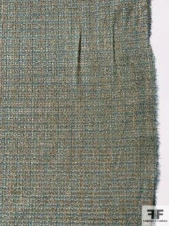 Italian Glam Lightweight Wool Blend Tweed With Lurex - Dusty Teal / Tan / Silver -Fabrics And Fabrics Store 9320 4
