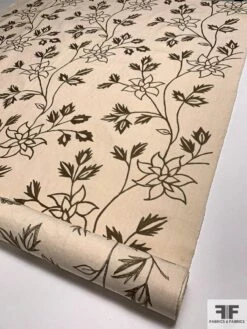 Floral Embroidered Cotton Canvas - Cream / Brown