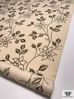Floral Embroidered Cotton Canvas - Cream / Brown 13 Floral Embroidered Cotton Canvas - Cream / Brown -Fabrics And Fabrics Store 9385 2