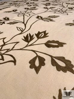 Floral Embroidered Cotton Canvas - Cream / Brown 14 Floral Embroidered Cotton Canvas - Cream / Brown -Fabrics And Fabrics Store 9385 3
