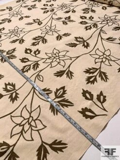 Floral Embroidered Cotton Canvas - Cream / Brown 19 Floral Embroidered Cotton Canvas - Cream / Brown -Fabrics And Fabrics Store 9385 9