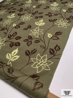 Floral Embroidered Cotton Canvas - Olive / Maroon