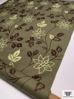 Floral Embroidered Cotton Canvas - Olive / Maroon -Fabrics And Fabrics Store 9386 2