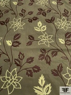 Floral Embroidered Cotton Canvas - Olive / Maroon -Fabrics And Fabrics Store 9386 4