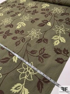 Floral Embroidered Cotton Canvas - Olive / Maroon -Fabrics And Fabrics Store 9386 7