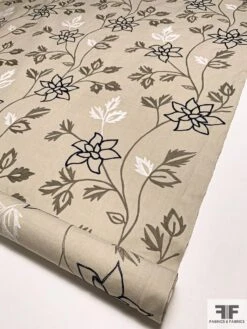 Floral Embroidered Cotton Canvas - Sand / Grey / Navy -Fabrics And Fabrics Store 9387 3