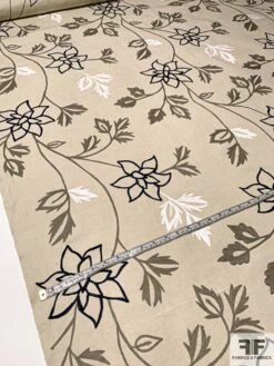 Floral Embroidered Cotton Canvas - Sand / Grey / Navy -Fabrics And Fabrics Store 9387 6