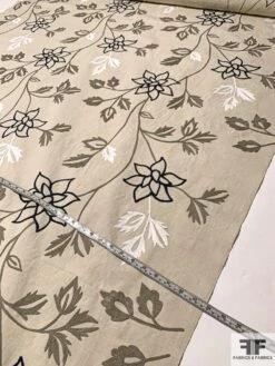 Floral Embroidered Cotton Canvas - Sand / Grey / Navy -Fabrics And Fabrics Store 9387 7