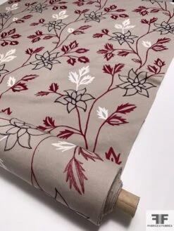 Floral Embroidered Cotton Canvas - Grey / Burgundy / Dusty Navy / Ivory -Fabrics And Fabrics Store 9388 6