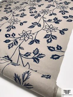 Floral Embroidered Cotton Canvas - Grey / Navy 10 Floral Embroidered Cotton Canvas - Grey / Navy -Fabrics And Fabrics Store 9389 2