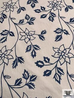 Floral Embroidered Cotton Canvas - Grey / Navy 11 Floral Embroidered Cotton Canvas - Grey / Navy -Fabrics And Fabrics Store 9389 3