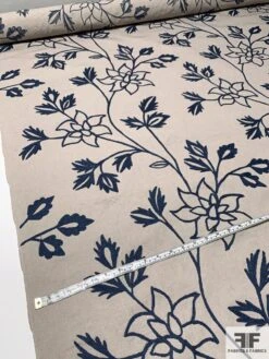 Floral Embroidered Cotton Canvas - Grey / Navy 13 Floral Embroidered Cotton Canvas - Grey / Navy -Fabrics And Fabrics Store 9389 6