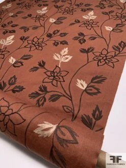 Floral Embroidered Cotton Canvas - Brick / Brown / Navy
