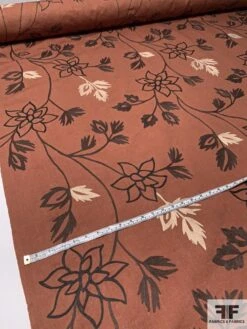 Floral Embroidered Cotton Canvas - Brick / Brown / Navy -Fabrics And Fabrics Store 9390 6