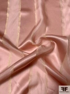 Satin Striped Silk Chiffon With Fine Gold Lurex Stripes - Light Mauve / Gold